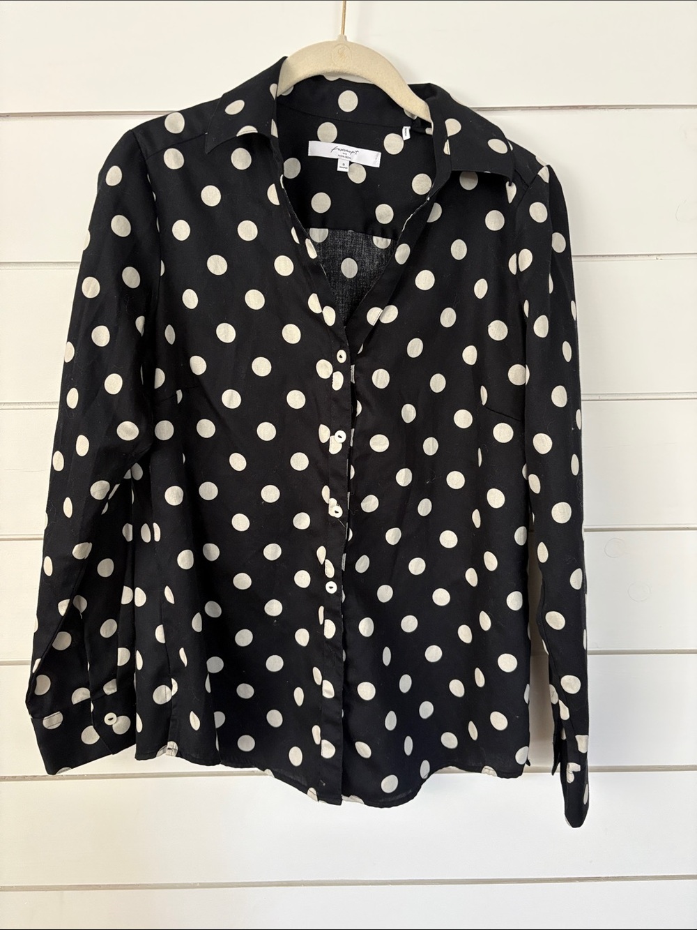 Polka Dot Button-Front Blouse - Black & White